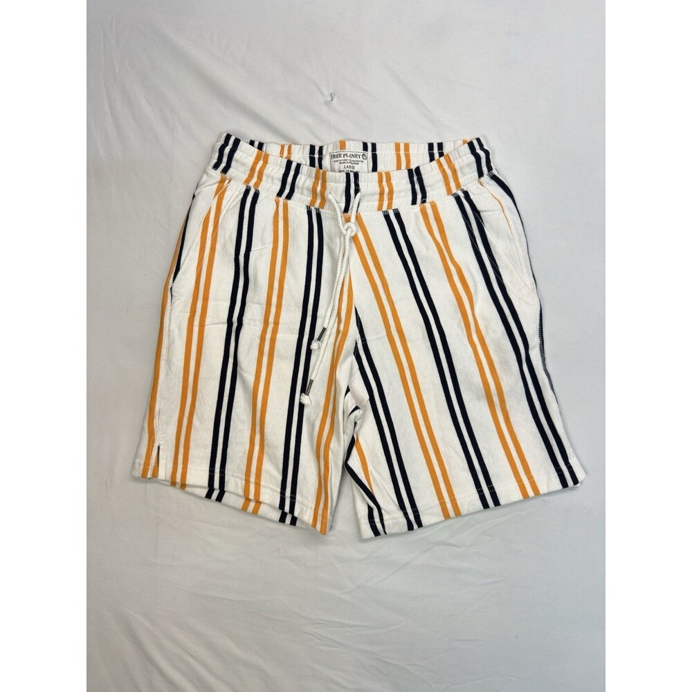 Free Planet Mens L Fleece Lined Striped Shorts Cotton Casual White Orange Black